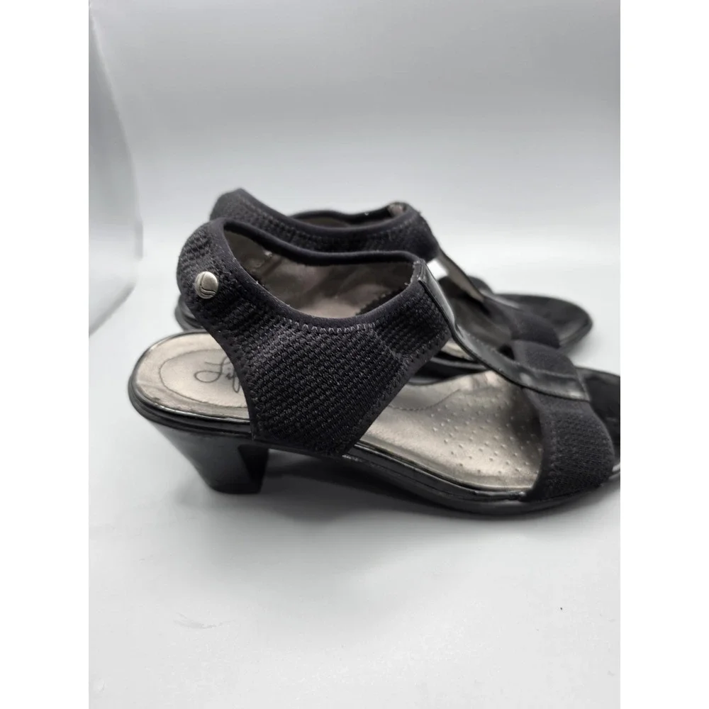 LifeStride Women's Size 8 Black T-Strap Slingback Heels Stretch Comfort Sandals